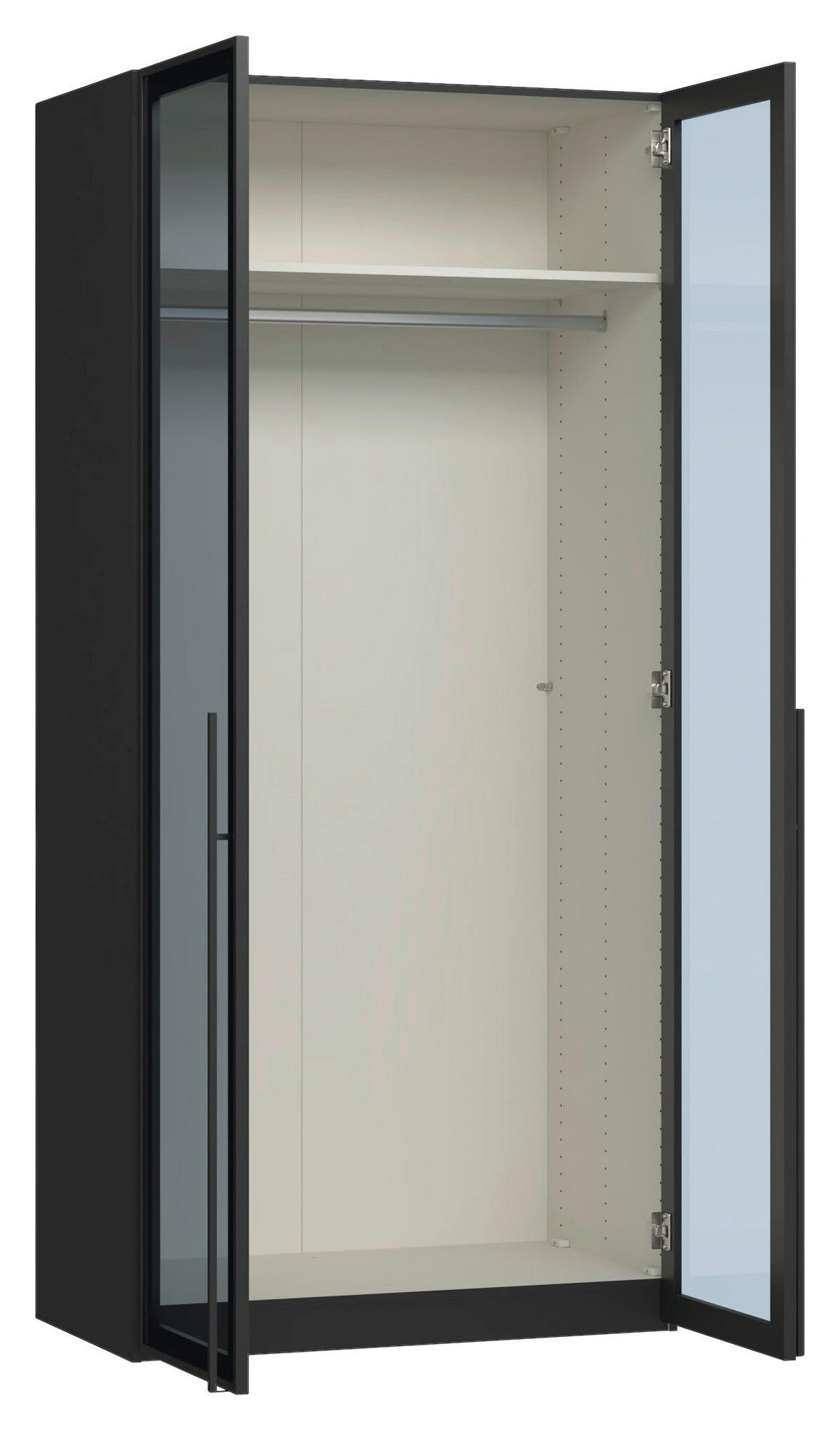 DREHTÜRENSCHRANK 102/220/59 cm,  in Schwarz, 2-türig  - Schwarz, Design, Glas/Holzwerkstoff (102/220/59cm) - Jutzler