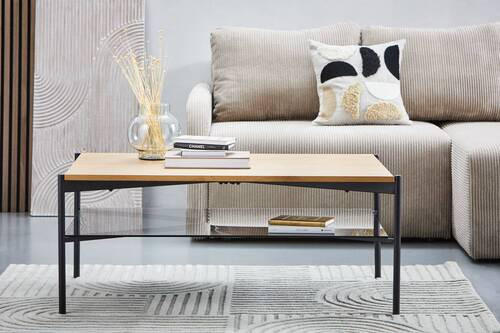 COUCHTISCH in Metall, Glas, Holzwerkstoff  - Eichefarben/Schwarz, Design, Glas/Holzwerkstoff (110/45/70cm) - PBJ