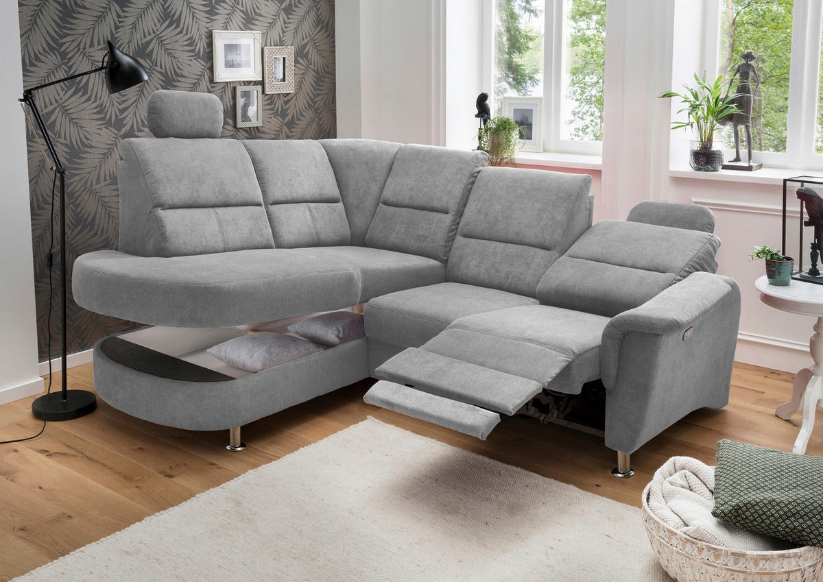 ECKSOFA Grau Mikrofaser  - Chromfarben/Grau, KONVENTIONELL, Textil/Metall (184/231cm) - Livetastic