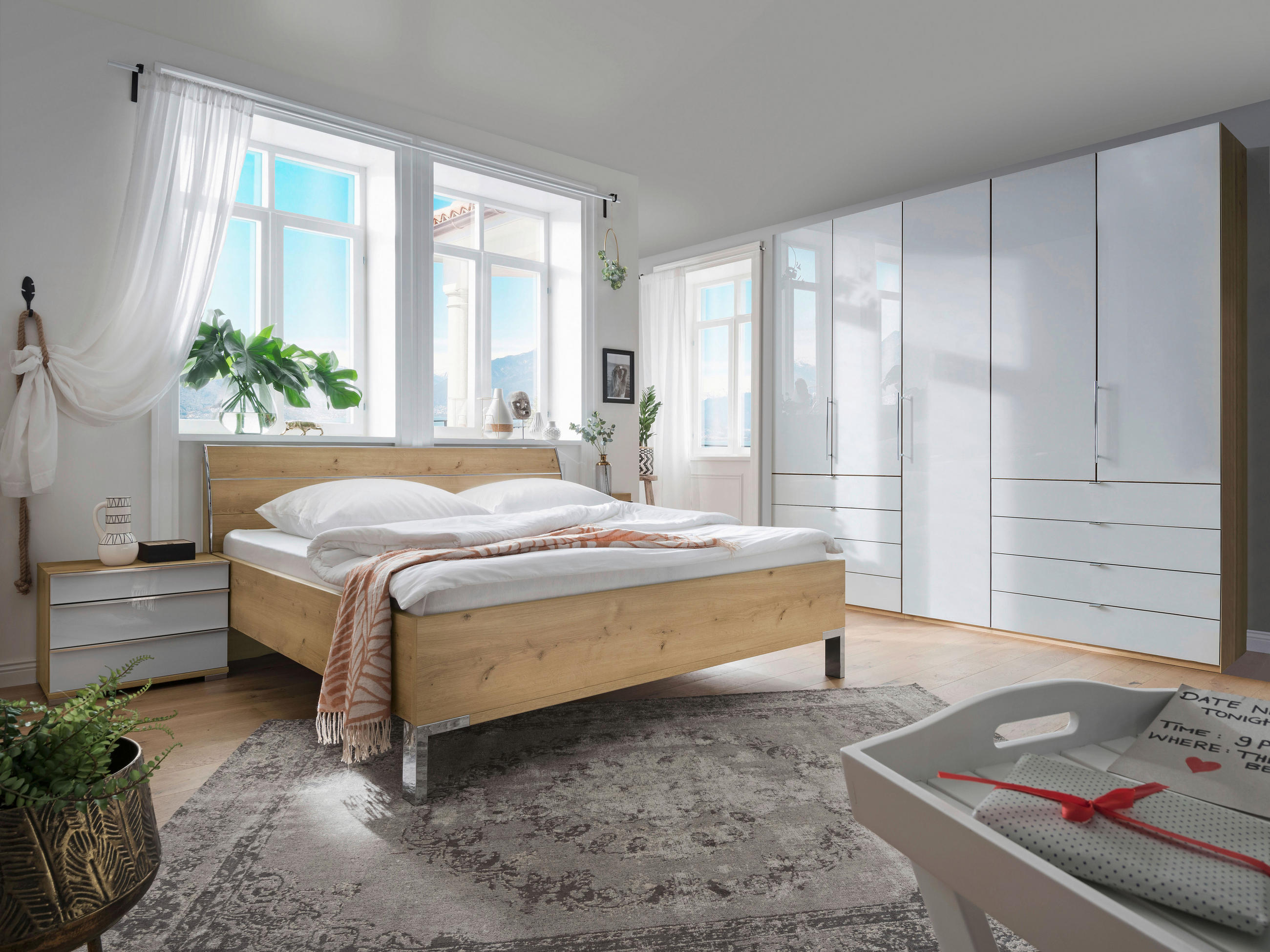 FALTTÜRENSCHRANK in Weiss, Eichefarben  - Chromfarben/Weiss, Konventionell, Glas/Holzwerkstoff (250/236/58cm) - Venda
