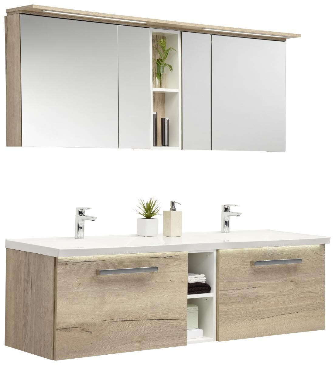BADEZIMMER  in 170 cm  - Eichefarben/Weiß, Design, Glas/Holzwerkstoff (170cm)