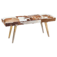 HOCKERBANK Fell Braun, Weiss  - Weiss/Braun, Natur, Holz/Fell (120/52/40cm) - MID.YOU