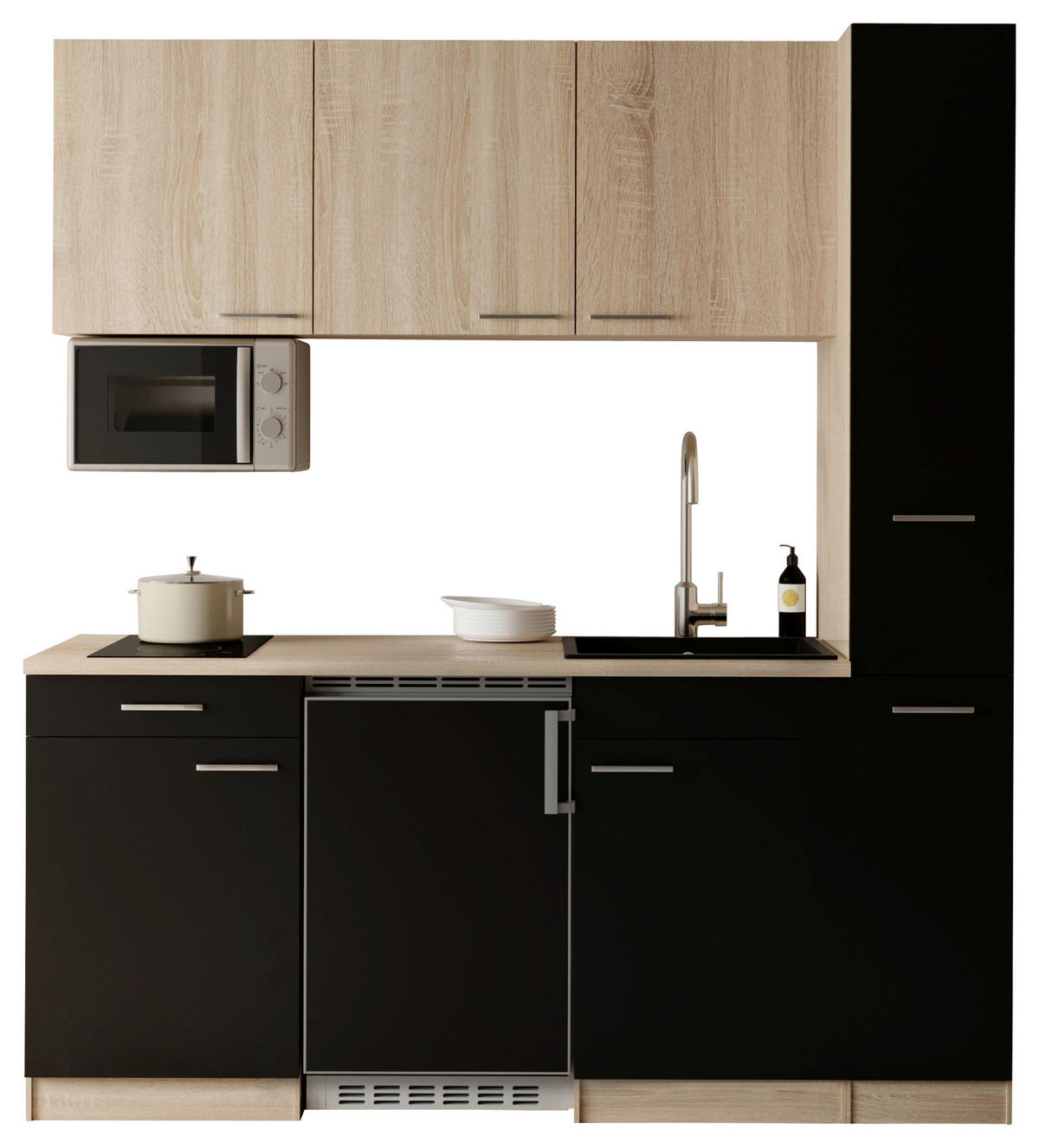 KUHINJSKI BLOK - črna/barve hrasta, Design, umetna masa/leseni material (180cm) - Respekta