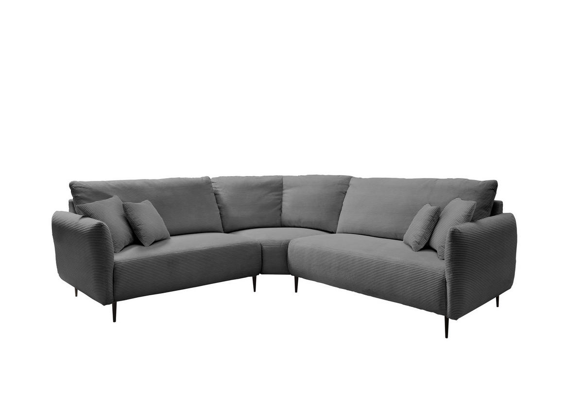 ECKSOFA Grau Cord  - Schwarz/Grau, Design, Textil/Metall (256/256cm) - Livetastic