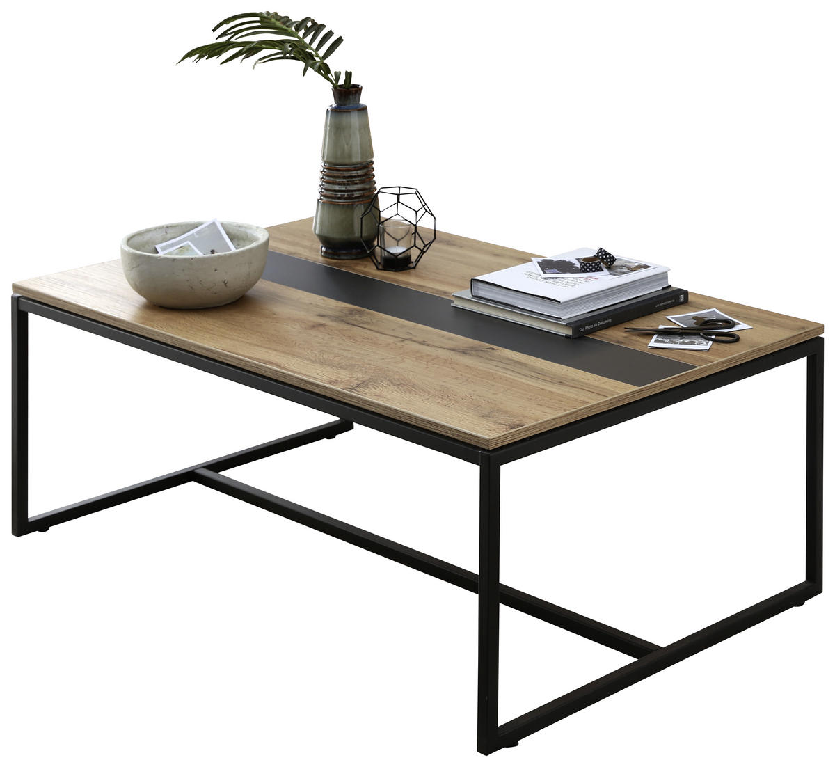 COUCHTISCH in Holzwerkstoff 110/70/42,4 cm  - Eichefarben/Schwarz, Design, Holzwerkstoff/Metall (110/70/42,4cm) - Hom`in