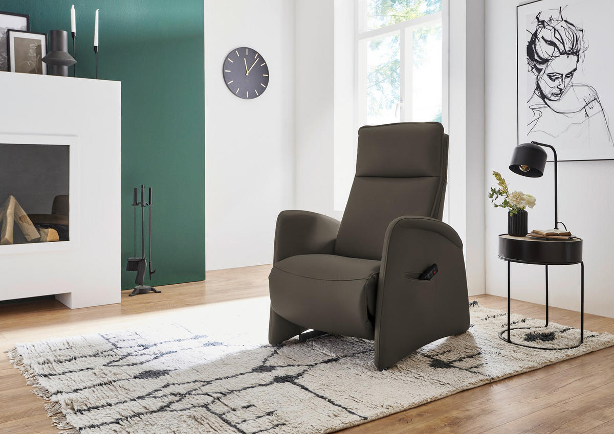 FERNSEHSESSEL in Graubraun  - Graubraun/Schwarz, Design, Leder/Kunststoff (79/114/87-176cm) - Valdera