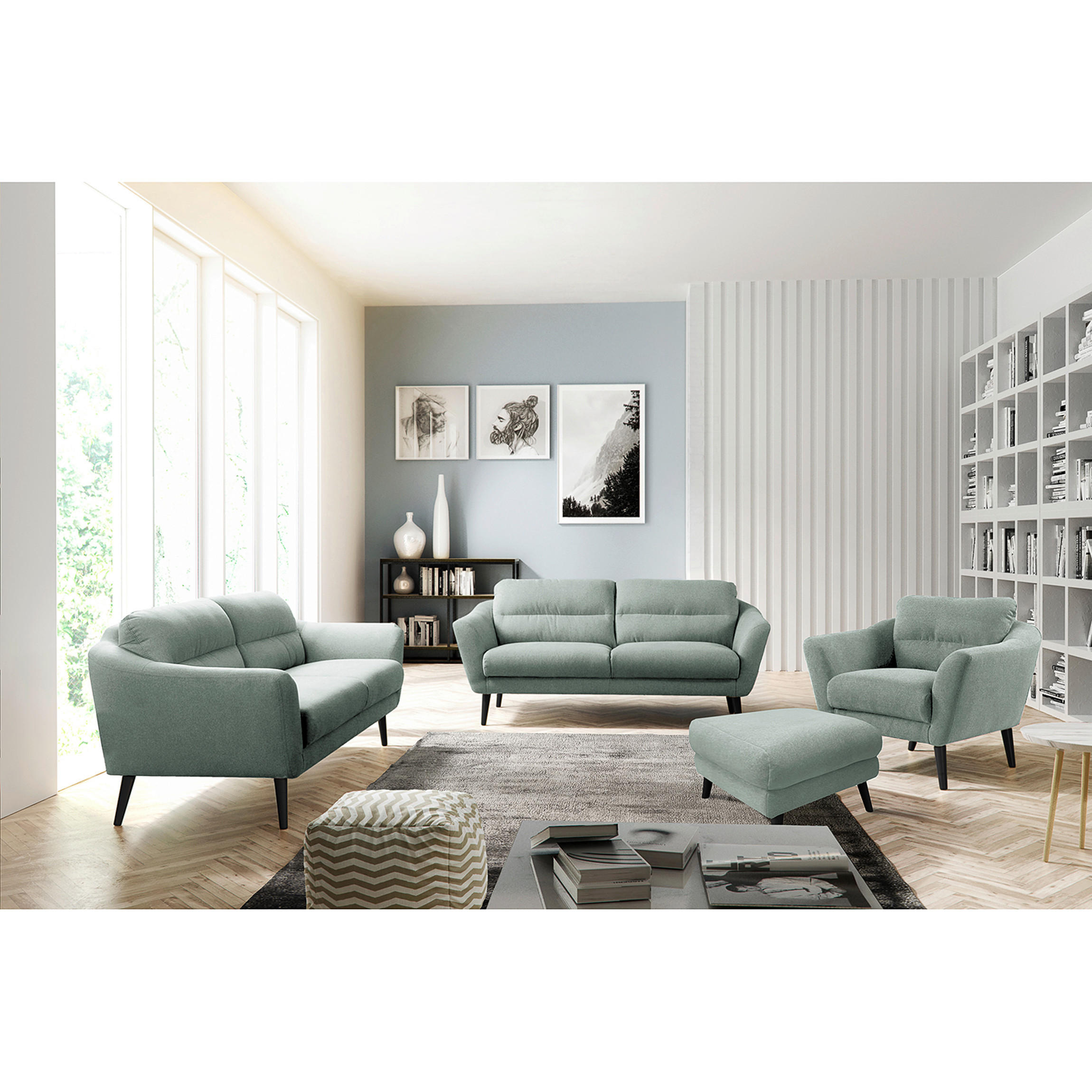 HOCKER Webstoff Hellblau  - Schwarz/Hellblau, Design, Holz/Textil (61/49/65cm) - Livetastic