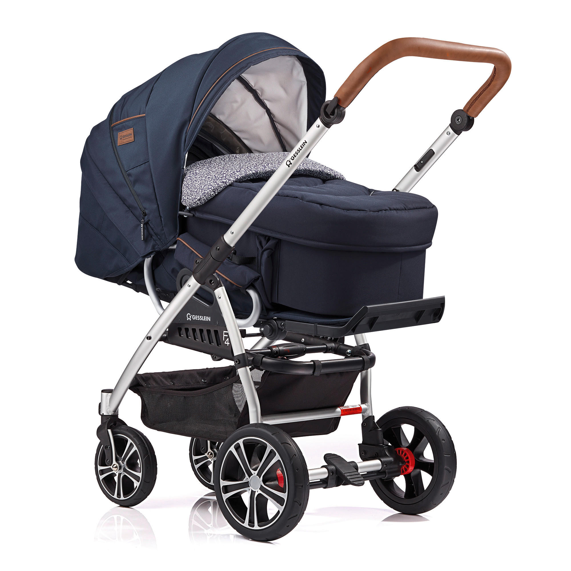 KINDERWAGENSET  F4 Air+   - Silberfarben/Schwarz, Basics, Textil/Metall (57/129/100cm) - Gesslein