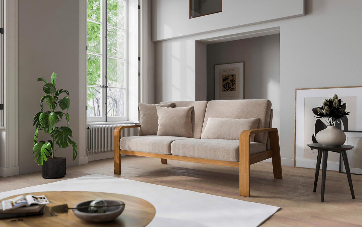 2,5-SITZER in Mikrofaser Beige  - Eichefarben/Beige, Konventionell, Holz/Textil (170/91/93cm) - Livetastic