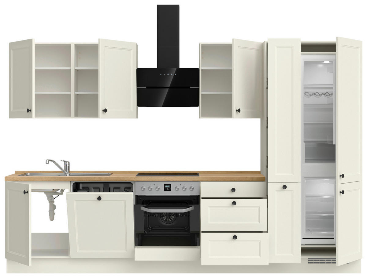 KÜCHENBLOCK Cascada 330 cm  in Weiß, Eichefarben  - Eichefarben/Schwarz, MODERN, Holzwerkstoff/Metall (330cm) - Nobilia
