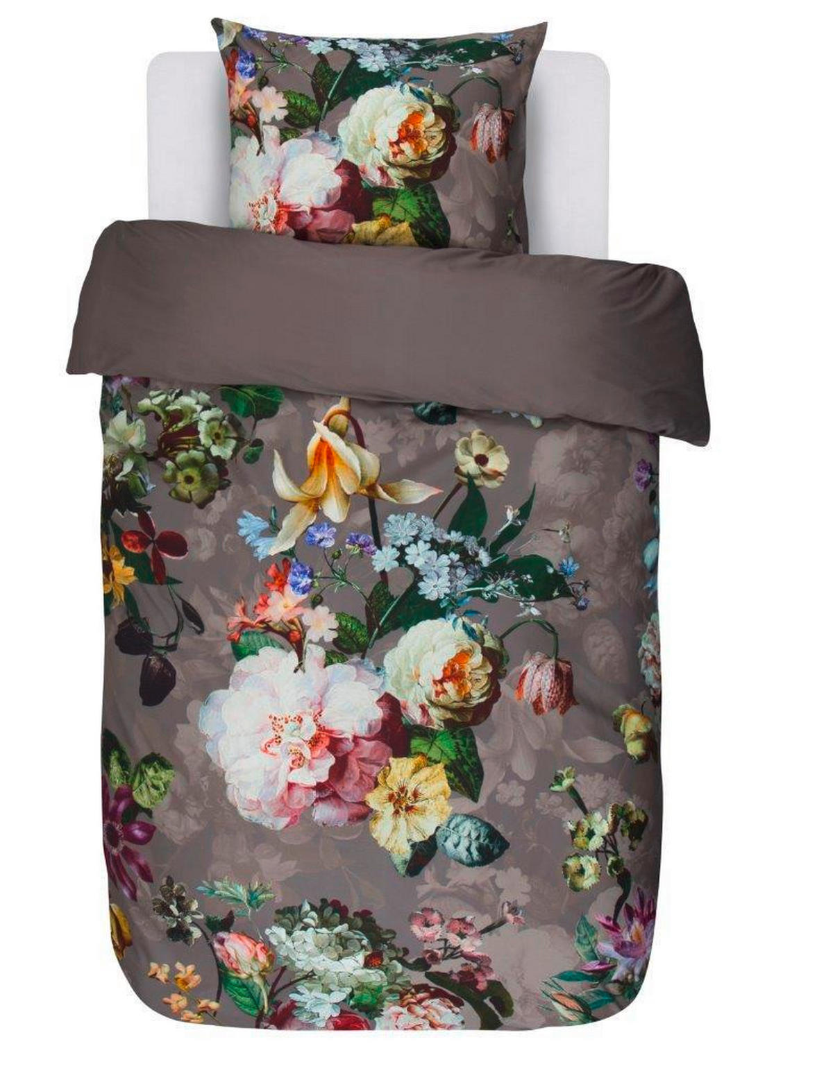 WENDEBETTWÄSCHE 155/220 cm FLEUR DUVET COVER Satin  - Taupe, Trend, Textil (155/220cm) - Essenza