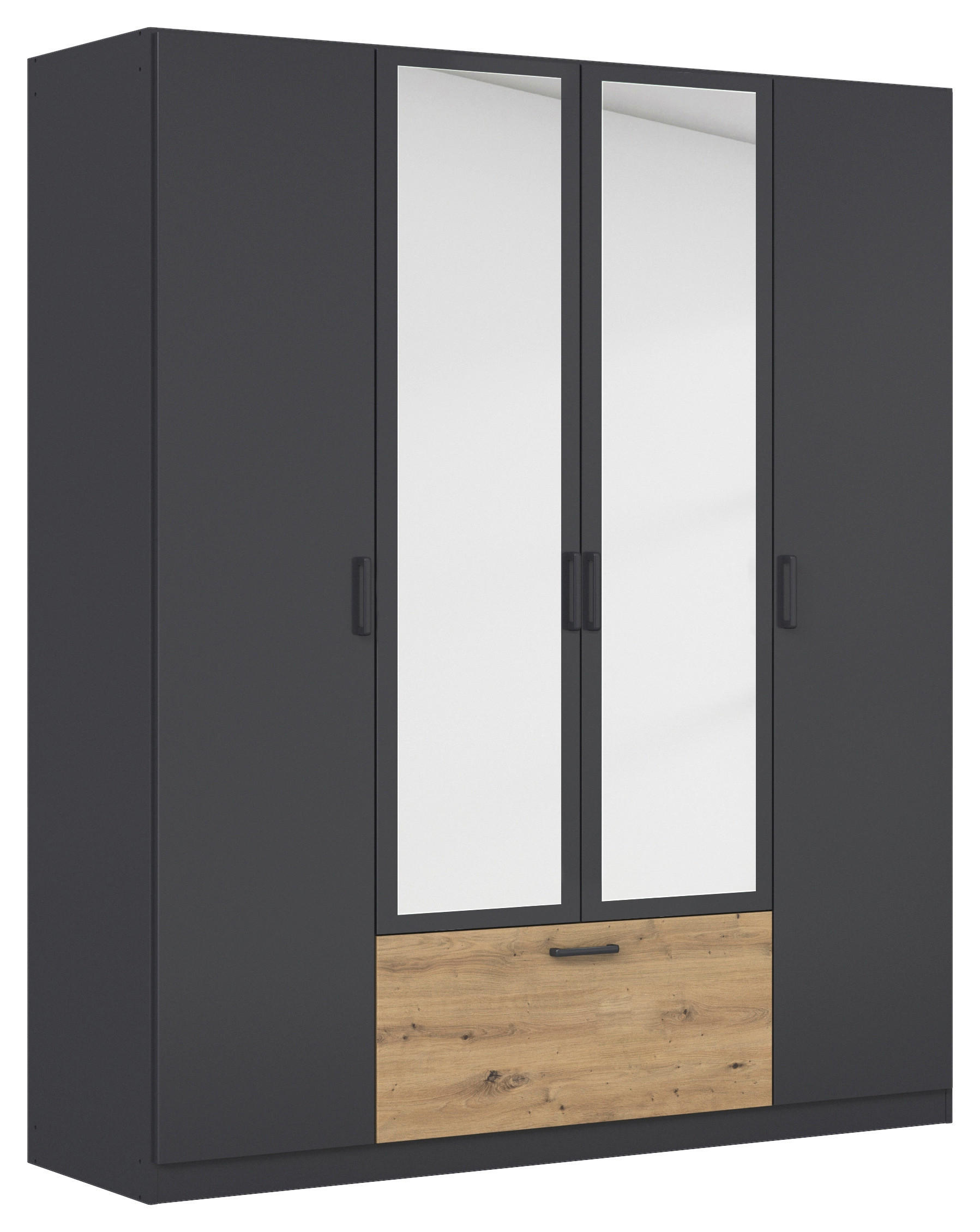 KLEIDERSCHRANK 181/210/54 cm,  in Grau, Eiche Artisan, 4-türig  - Eiche Artisan/Grau, Basics, Holzwerkstoff/Metall (181/210/54cm) - Rauch Möbel