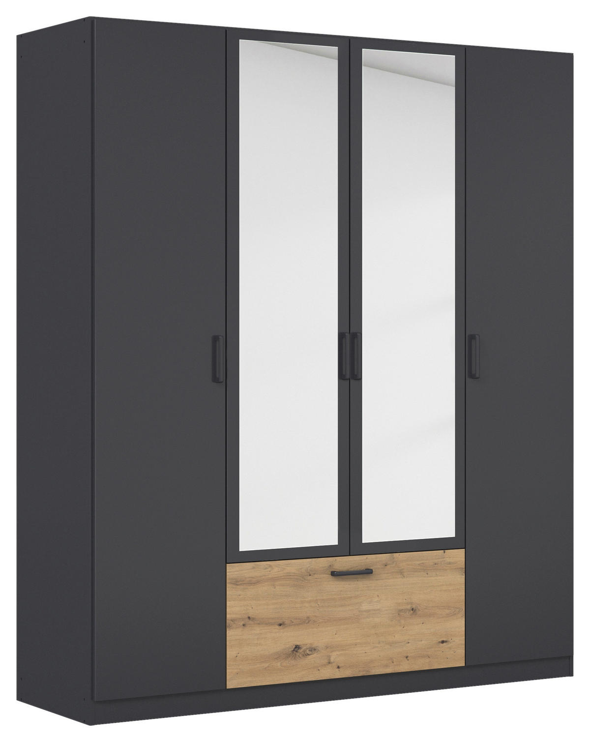 KLEIDERSCHRANK 181/210/54 cm,  in Grau, Eiche Artisan, 4-türig  - Eiche Artisan/Grau, Basics, Holzwerkstoff/Metall (181/210/54cm) - Rauch Möbel