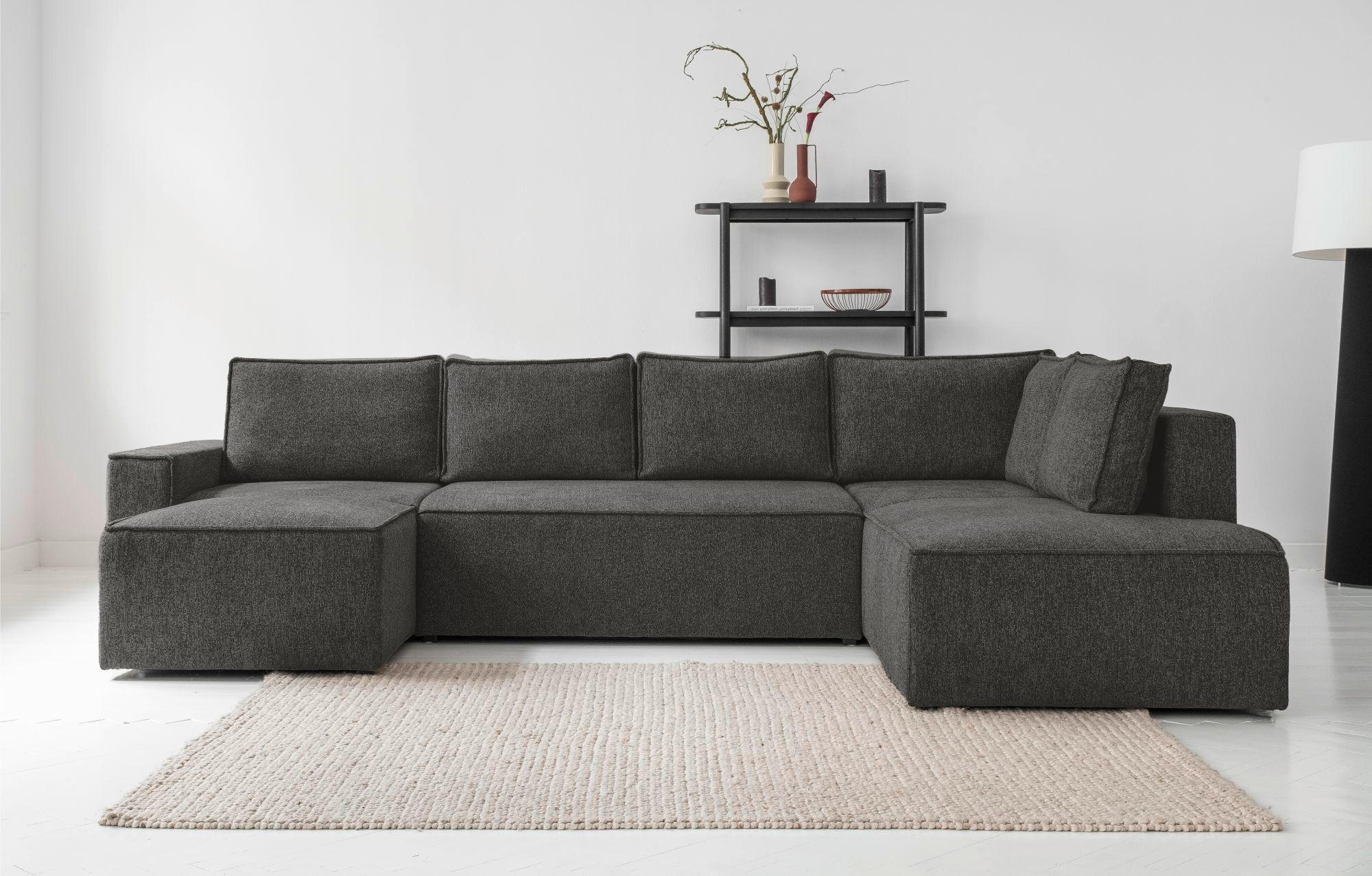 WOHNLANDSCHAFT Dunkelgrau  - Dunkelgrau/Schwarz, Design, Kunststoff/Textil (156/322/194cm) - MID.YOU