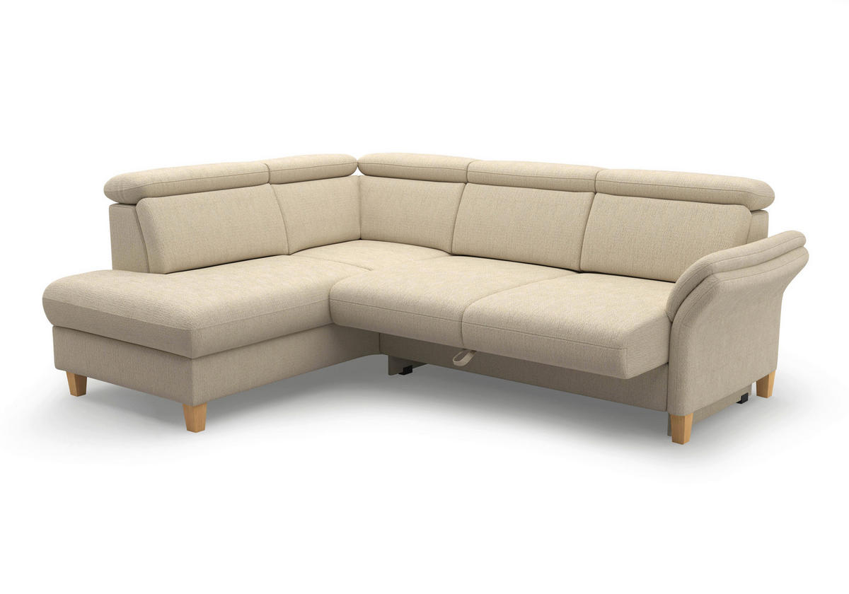 ECKSOFA Chenille Sandfarben  - Sandfarben/Eichefarben, Konventionell, Holz/Textil (193/247cm) - Sit & More