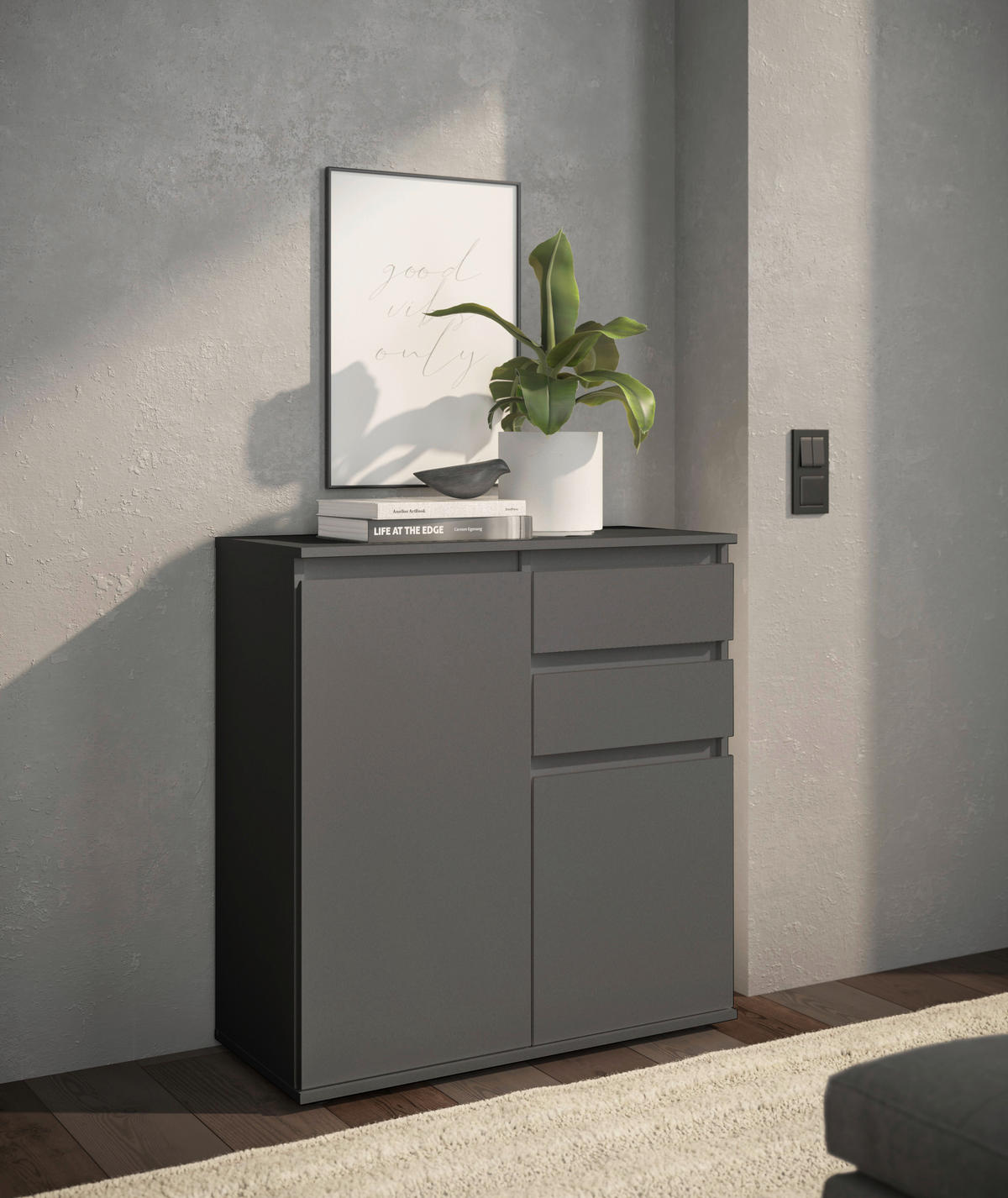 KOMODA, antracit  - siva/antracit, Design, umetna masa/leseni material (80/84/35cm) - Carryhome