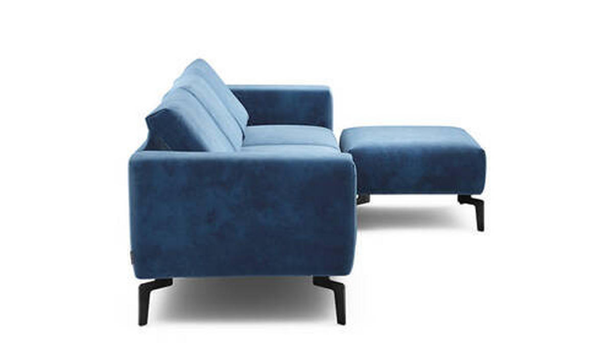 Dreisitzer inkl. Hocker in Samt Blau  - Blau/Schwarz, Design, Textil/Metall (250/86/86-94cm) - SENSOO