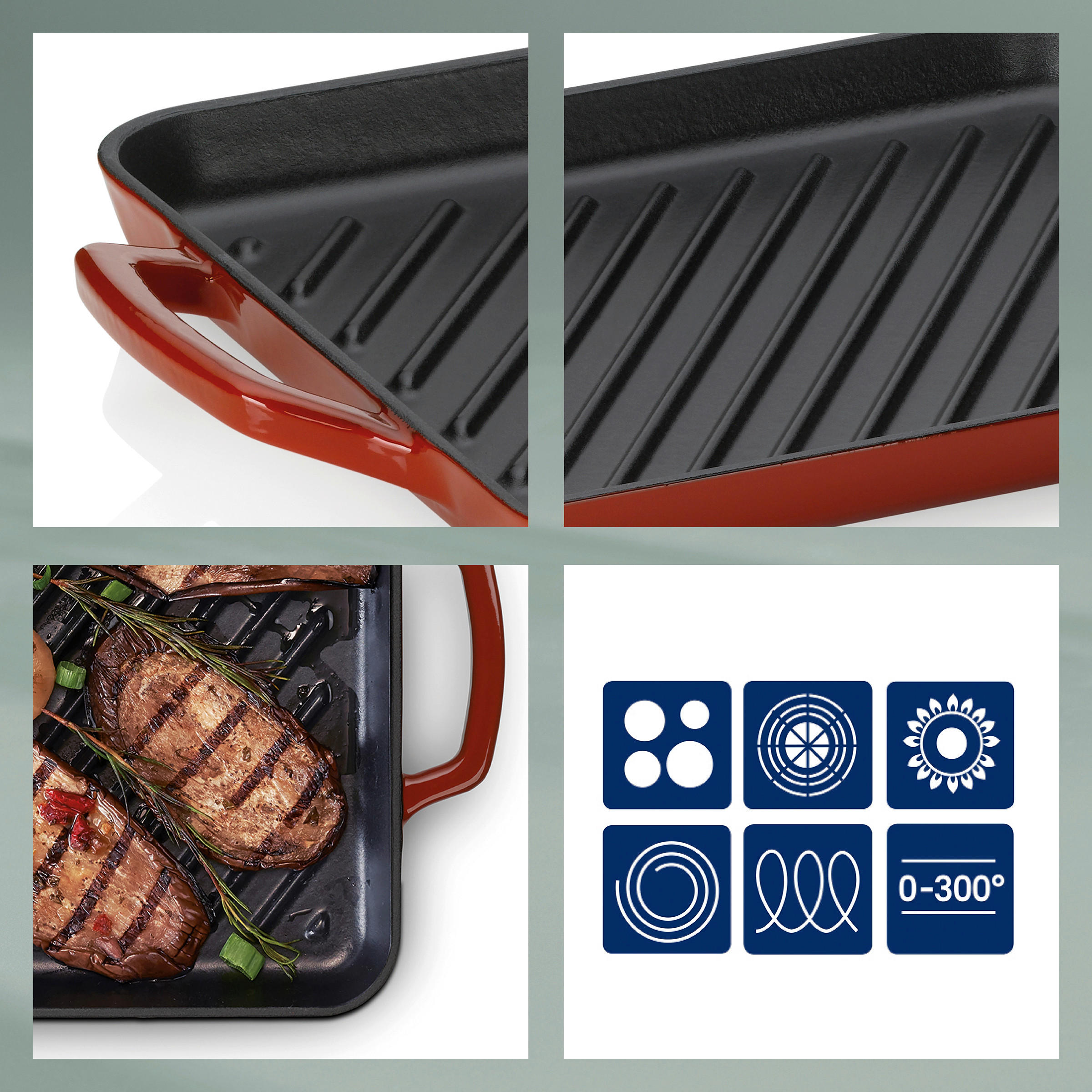 GRILLPLATTE - Rot, KONVENTIONELL, Metall (35/25/2cm) - Kela
