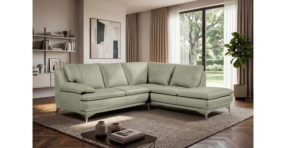 ECKSOFA Taupe Echtleder  - Taupe/Chromfarben, Design, Leder/Metall (242/224cm) - Novel