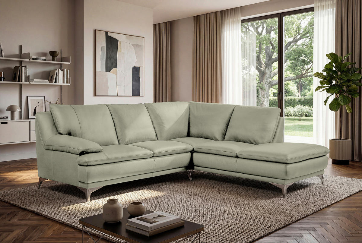 ECKSOFA Taupe Echtleder  - Taupe/Chromfarben, Design, Leder/Metall (242/224cm) - Novel