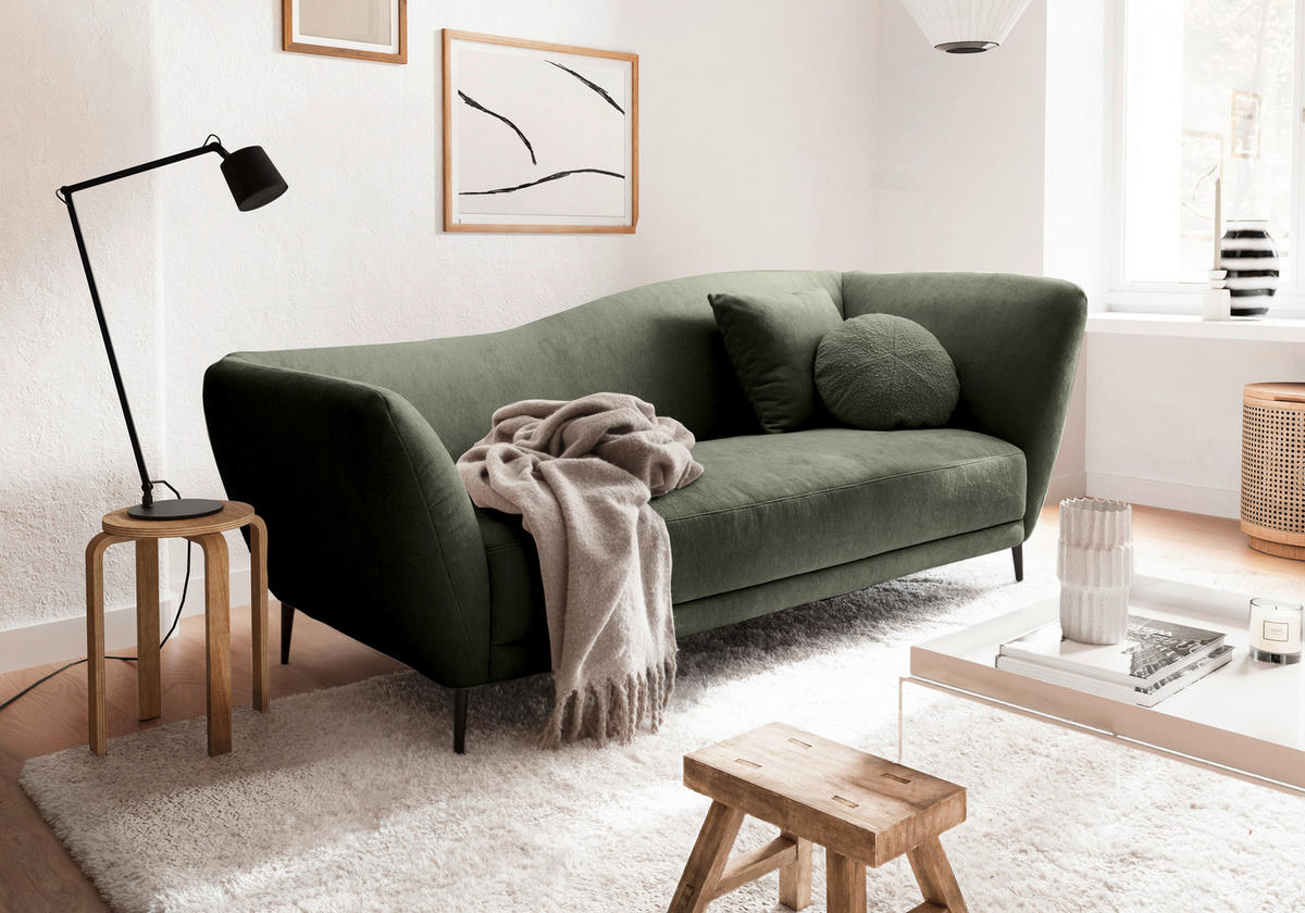 RÉCAMIERE Olivgrün Chenille Zierkissen, Rücken echt  - Schwarz/Olivgrün, KONVENTIONELL, Textil/Metall (224/70/97cm) - Hom`in