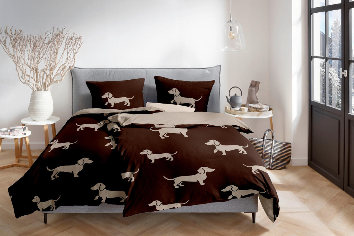 BETTWÄSCHE 2-teilig Herbst Winter 26/27 Satin 135/200 cm  - Beigebraun, Design, Textil (135/200cm)
