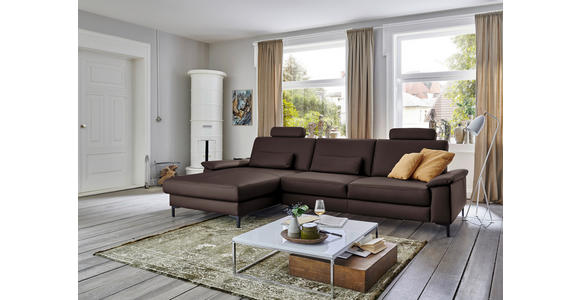 ECKSOFA in Echtleder Dunkelbraun 176/334 cm - Dunkelbraun/Schwarz, Design, Leder/Metall (176/334cm) - Dieter Knoll