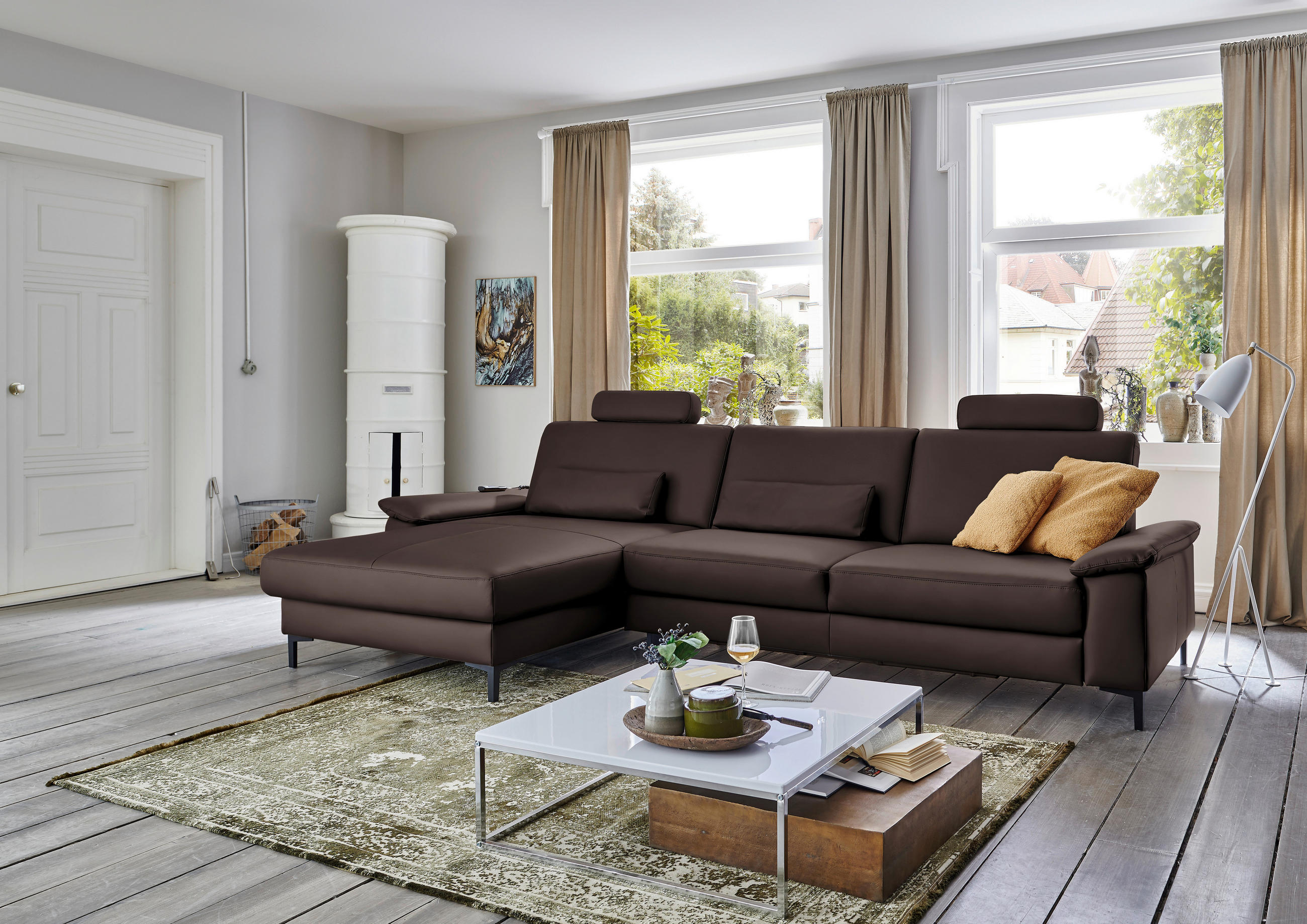 ECKSOFA in Echtleder Dunkelbraun  - Dunkelbraun/Schwarz, Design, Leder/Metall (176/334cm) - Dieter Knoll