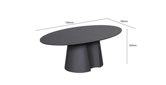 COUCHTISCH ESG 120/70/42 cm oval Anthrazit, Schwarz  - Anthrazit/Schwarz, Design, Glas/Keramik (120/70/42cm) - Novel