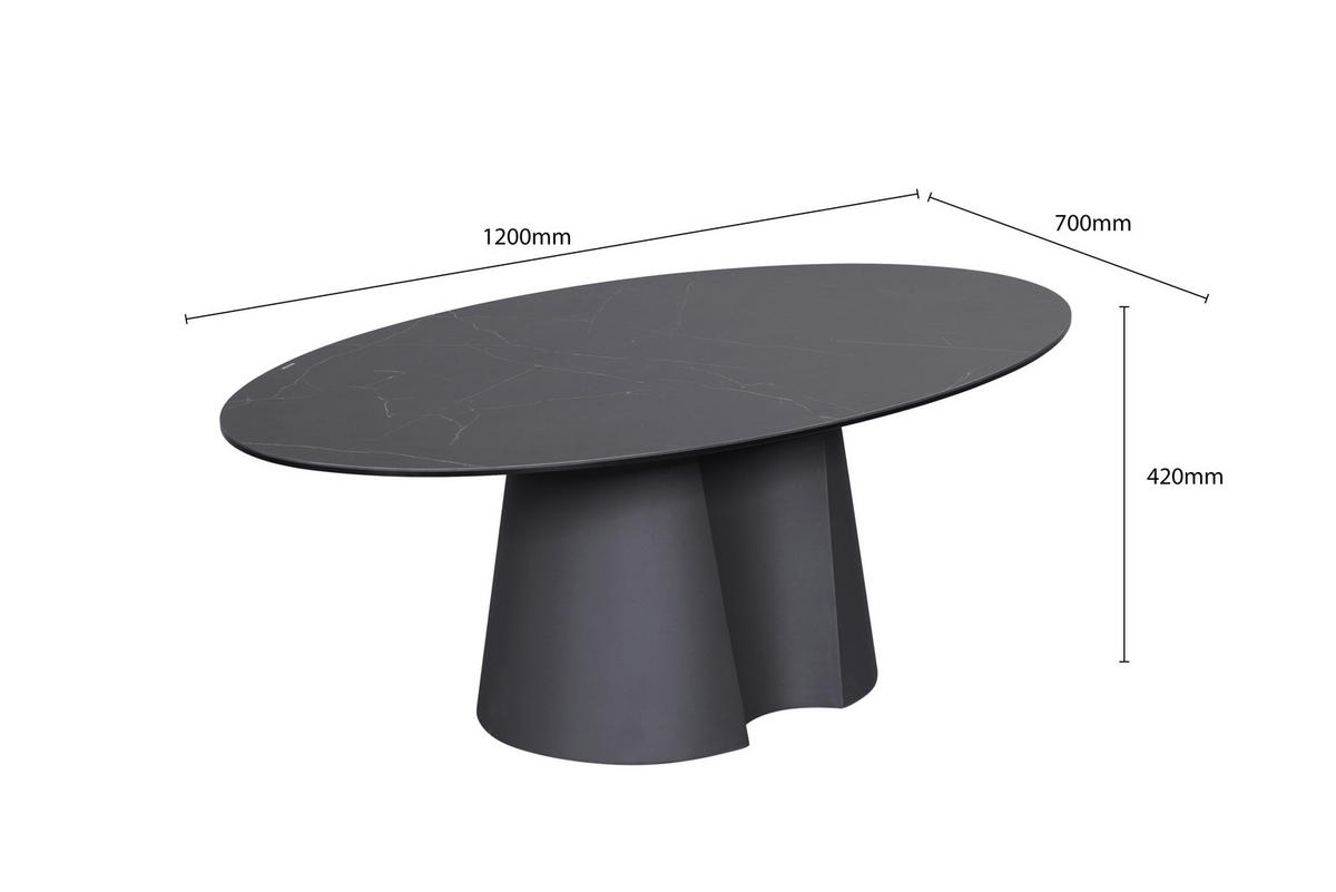 COUCHTISCH ESG 120/70/42 cm oval Anthrazit, Schwarz  - Anthrazit/Schwarz, Design, Glas/Keramik (120/70/42cm) - Novel