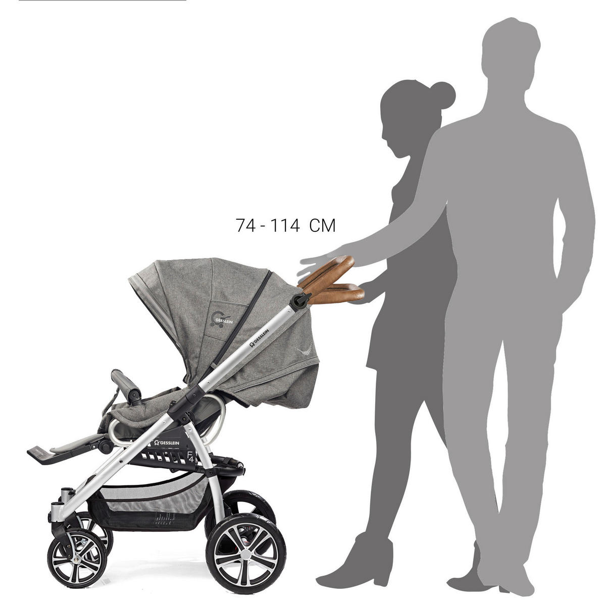 KINDERWAGENSET  F4 Air+   - Hellgrau/Schwarz, Basics, Textil/Metall (57/129/100cm) - Gesslein