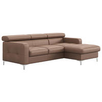 ECKSOFA Cappuccino Echtleder Bettkasten, Schlaffunktion, Kopfteilverstellung, Kopfstütze  - Chromfarben/Cappuccino, Design, Leder/Metall (227/168cm) - Livetastic