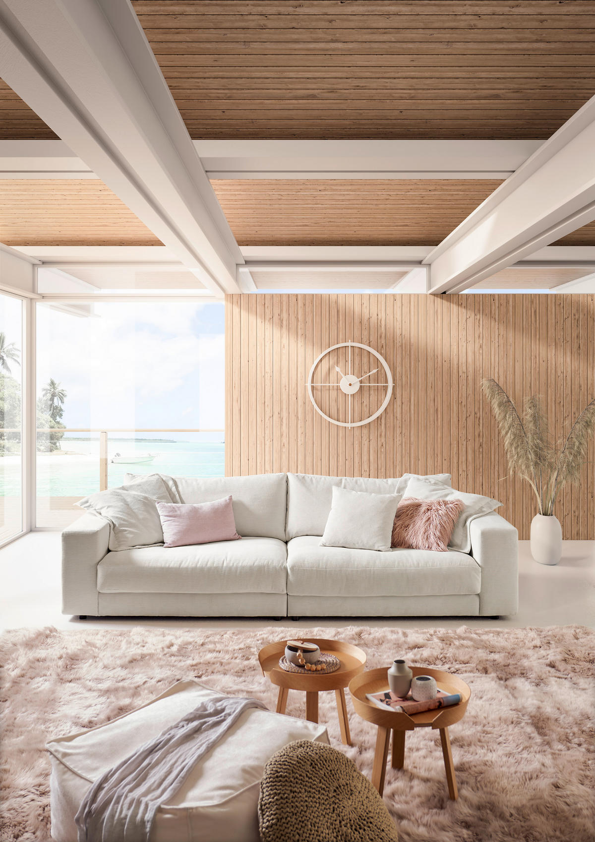 3-SITZER-SOFA in Feincord Weiss  - Weiss/Schwarz, Design, Kunststoff/Textil (290/86/127cm) - Lomoco