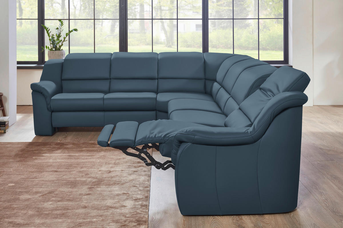 ECKSOFA  in Echtleder Blau  260/324 cm  - Blau/Schwarz, KONVENTIONELL, Leder/Kunststoff (260/324cm) - Cantus