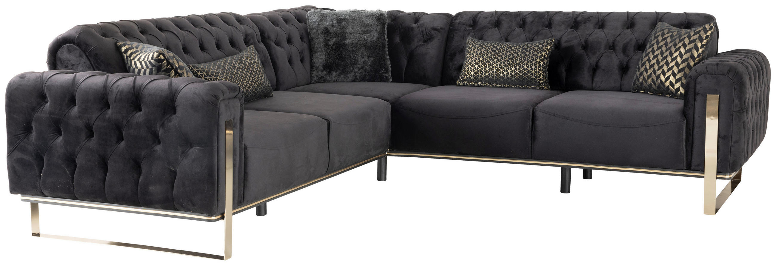 ROHOVÁ SEDACIA SÚPRAVA, textil, čierna - čierna/zlatá, Design, textil (260/260cm) - Livetastic