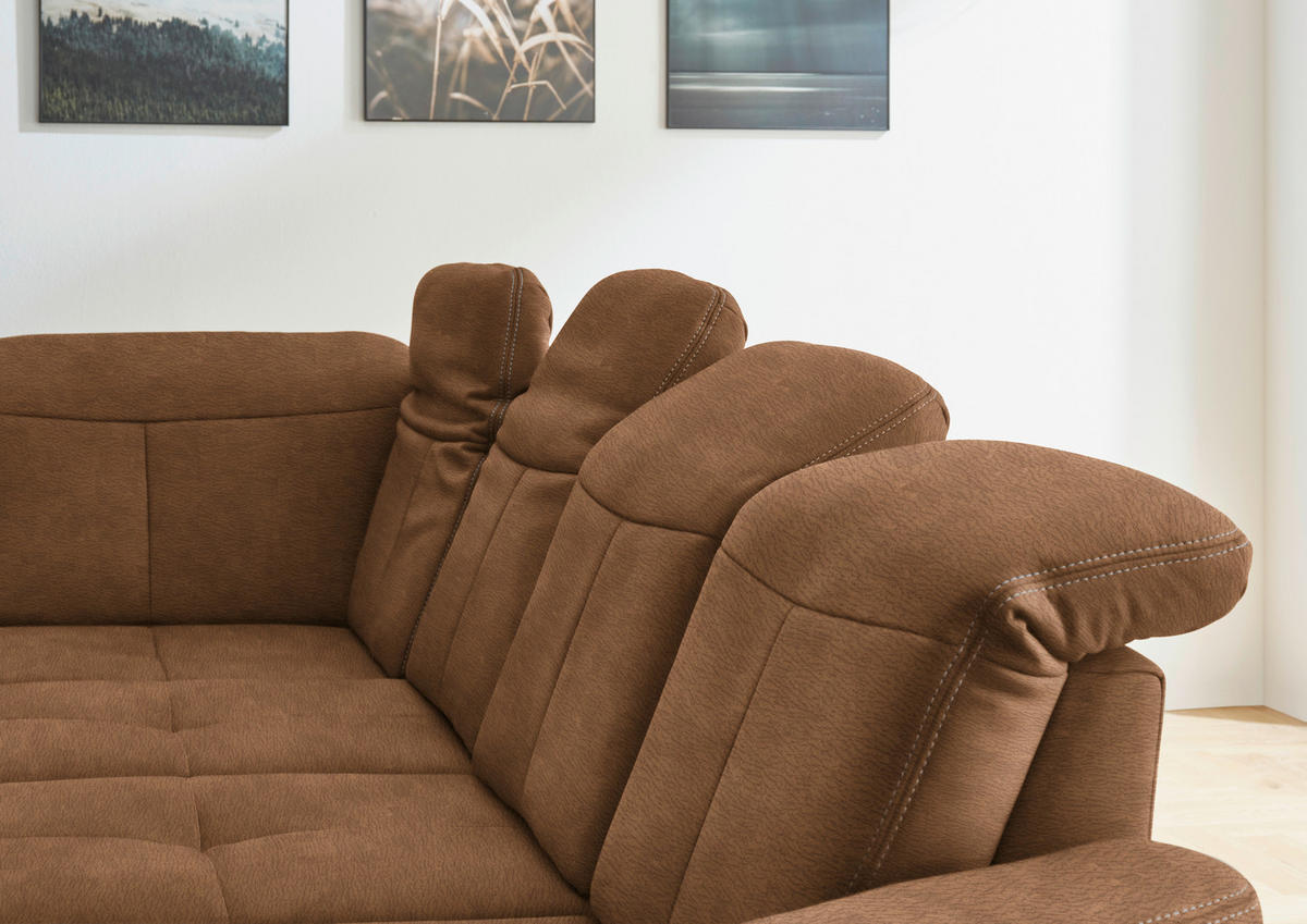 WOHNLANDSCHAFT in Mikrofaser Hellbraun  - Wildeiche/Hellbraun, Konventionell, Holz/Textil (243/343/185cm) - Voleo