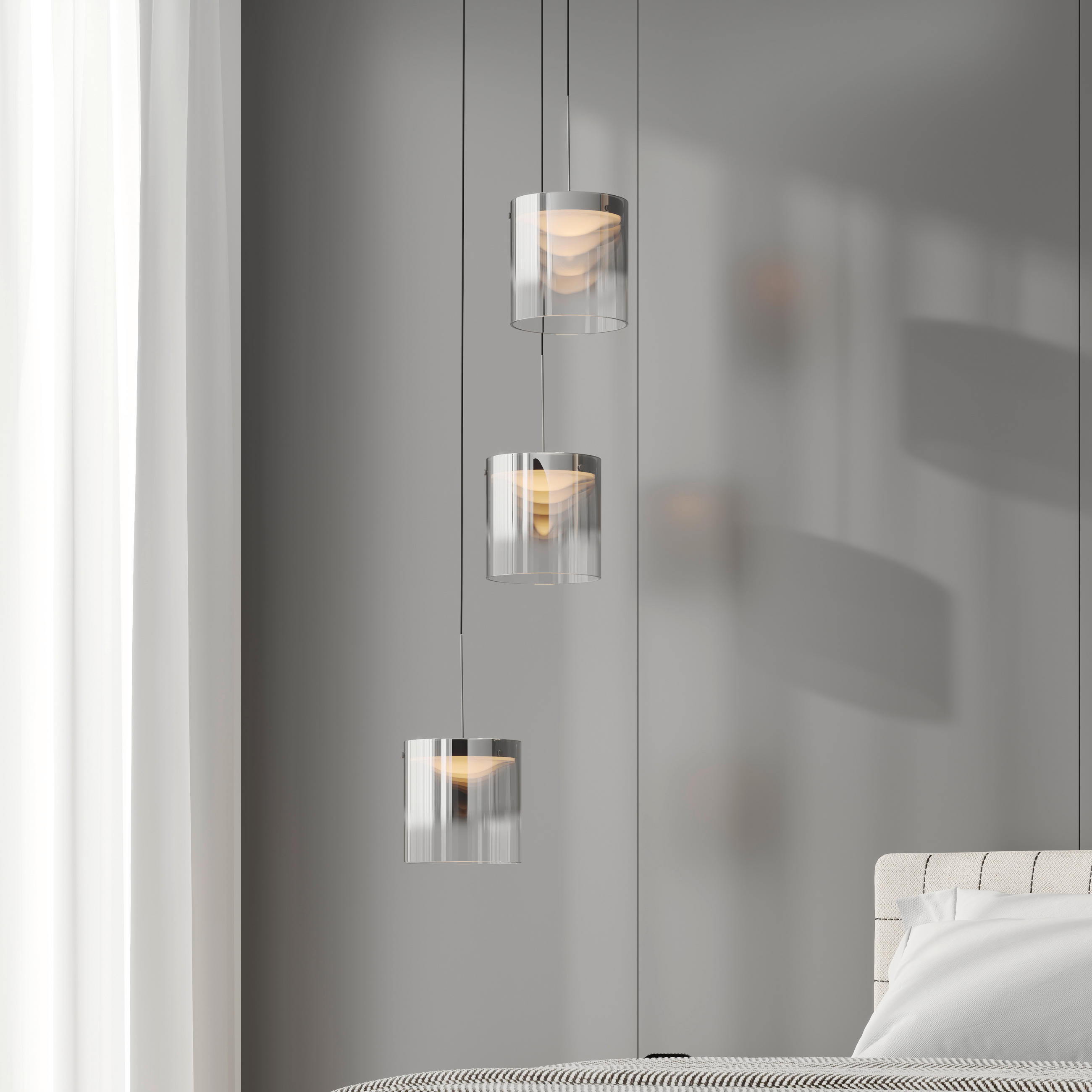 ZÁVESNÉ LED SVIETIDLO, 40/180 cm  - čierna, Design, kov/sklo (40/180cm) - Dieter Knoll