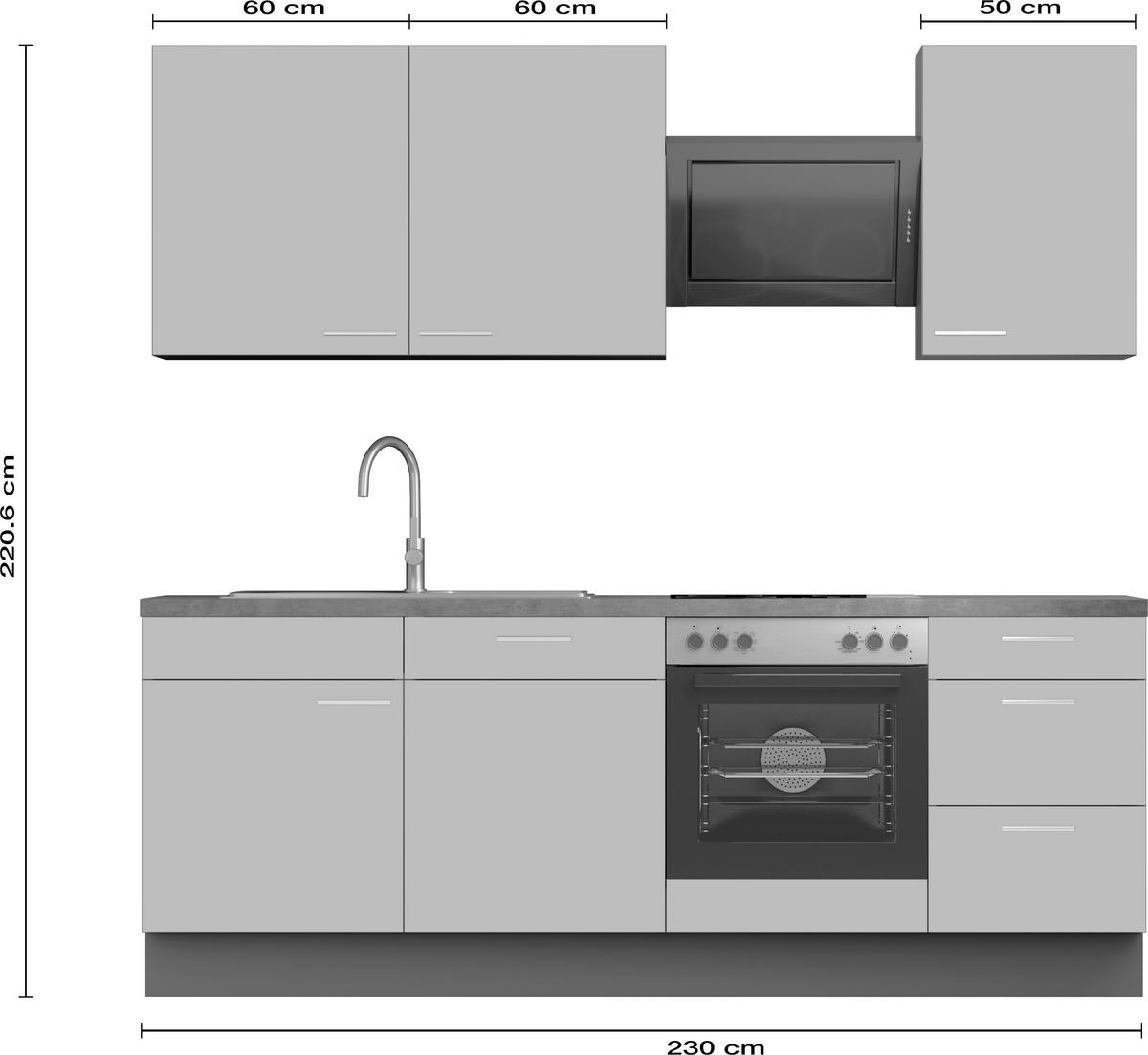 KÜCHENBLOCK 230 cm   in Graphitfarben, Grau  - Dunkelgrau/Schwarz, MODERN, Holzwerkstoff/Metall (230cm) - Xora