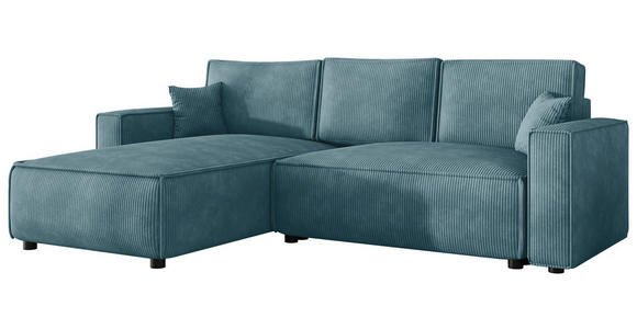 ECKSOFA Türkis Cord Zierkissen, Rückenkissen, Bettkasten, Schlaffunktion, Rücken echt, Liegefläche im Originalstoff  - Türkis/Schwarz, MODERN, Kunststoff/Textil (190/280cm) - Carryhome