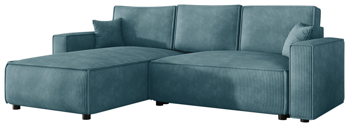 ECKSOFA Türkis Cord Zierkissen, Rückenkissen, Bettkasten, Schlaffunktion, Rücken echt, Liegefläche im Originalstoff  - Türkis/Schwarz, MODERN, Kunststoff/Textil (190/280cm) - Carryhome