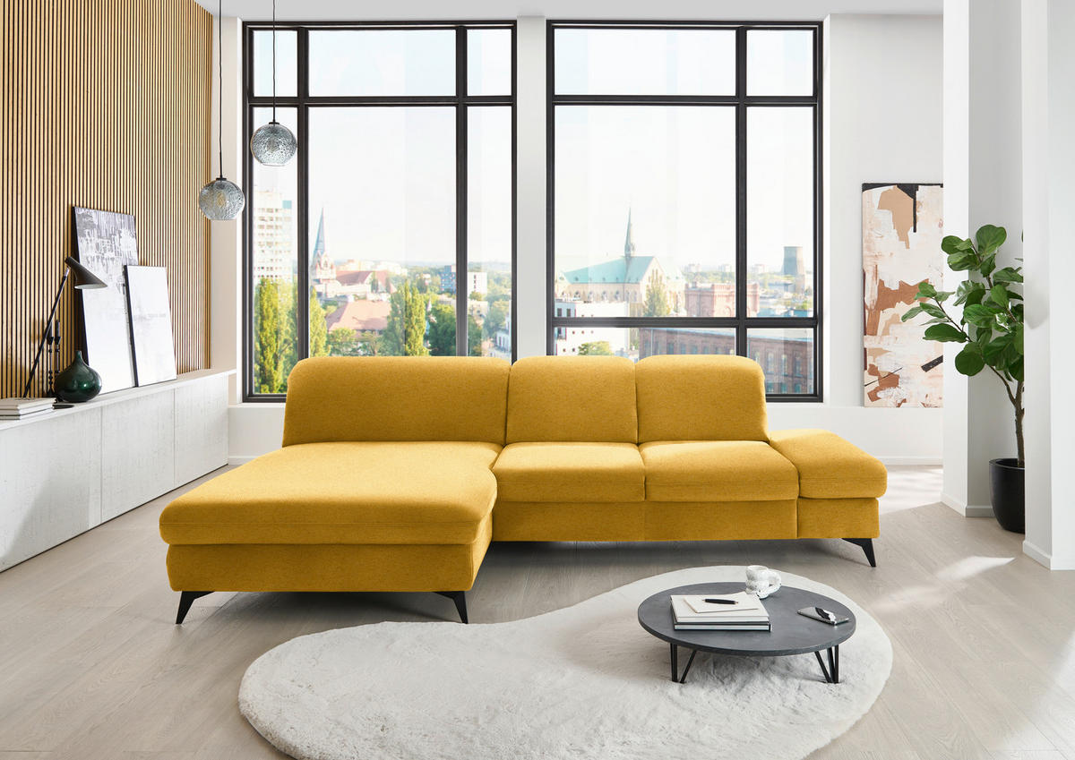 ECKSOFA  in Chenille Currygelb  198/288 cm  - Currygelb/Schwarz, Design, Textil/Metall (198/288cm) - Beldomo Style