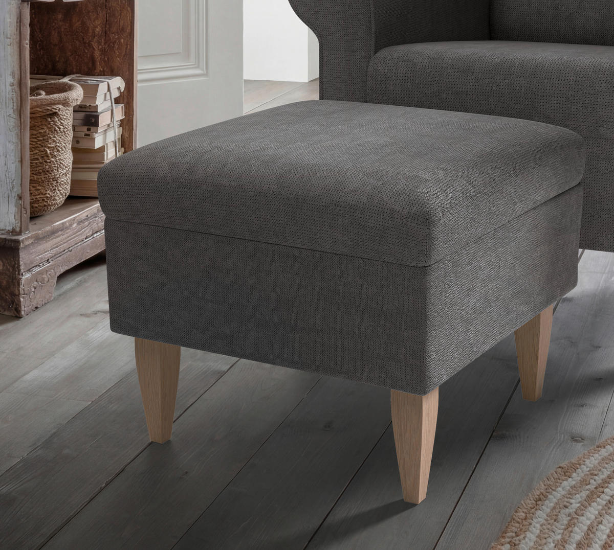 SESSELSET Chenille Dunkelgrau  - Dunkelgrau/Naturfarben, Konventionell, Holz/Textil (80/102/86cm) - Livetastic