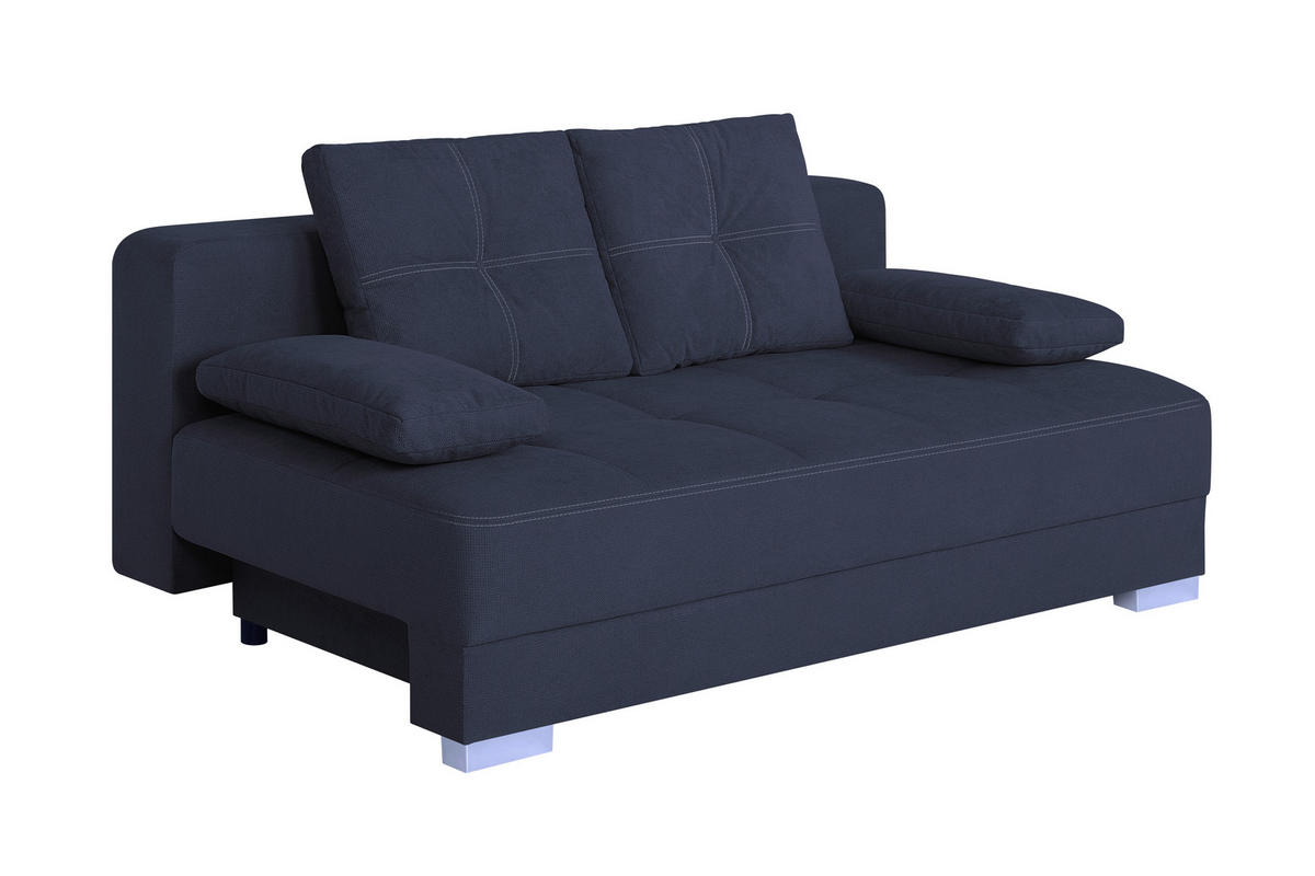 SCHLAFSOFA  mit Webstoff Dunkelblau  - Chromfarben/Schwarz, Design, Kunststoff/Textil (200/90/110cm) - P & B