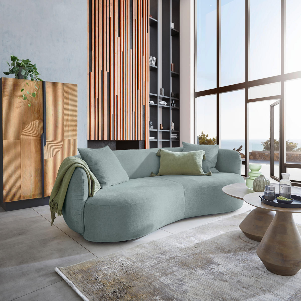 BIG SOFFA i chenille ljusblå  - ljusblå/svart, Modern, textil/plast (235/72/110cm) - MID.YOU