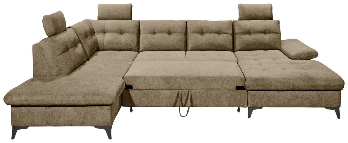 WOHNLANDSCHAFT Sandfarben Webstoff  - Sandfarben/Schwarz, KONVENTIONELL, Kunststoff/Textil (218/324/170cm) - Carryhome