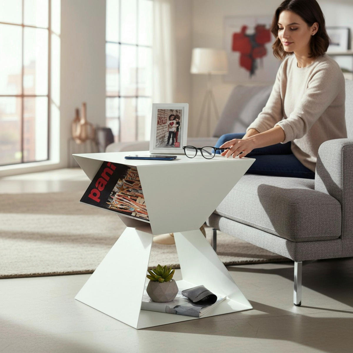 BEISTELLTISCH in Metall 40/40/45 cm  - Weiß, Design, Metall (40/40/45cm)