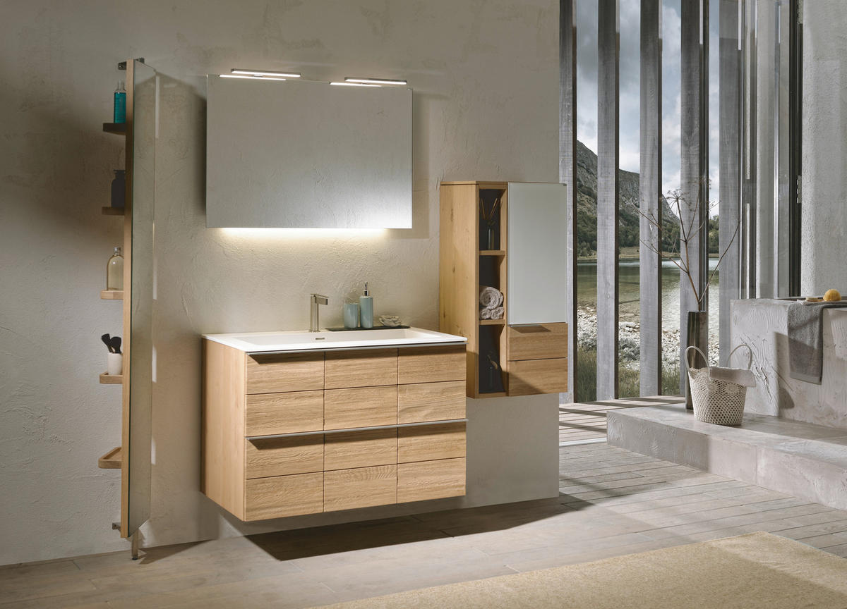 MIDISCHRANK 48/96/35 cm  - Eichefarben/Alufarben, Design, Glas/Holz (48/96/35cm) - Voglauer