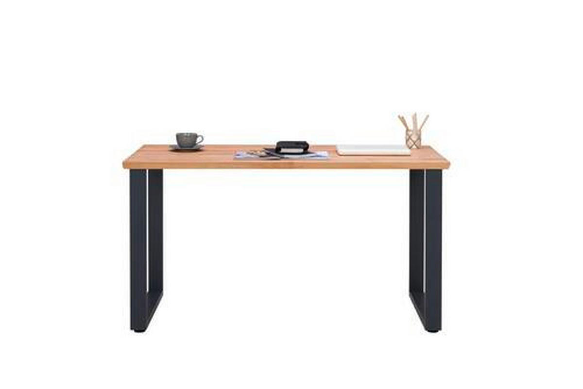 BUREAU 140/65/75 cm  in Buchefarben  - Anthrazit/Buchefarben, Natur, Holz/Metall (140/65/75cm) - Linea Natura