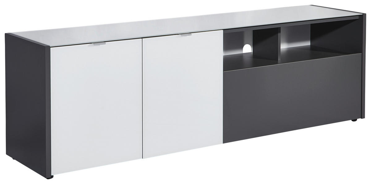 LOWBOARD  in 177/55/40 cm  - Weiss/Alufarben, Konventionell, Glas/Holzwerkstoff (177/55/40cm) - Voleo