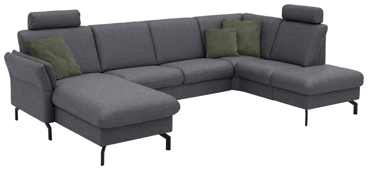 WOHNLANDSCHAFT  in Flachgewebe Anthrazit  - Anthrazit/Schwarz, KONVENTIONELL, Textil/Metall (170/307/190cm) - Beldomo Comfort